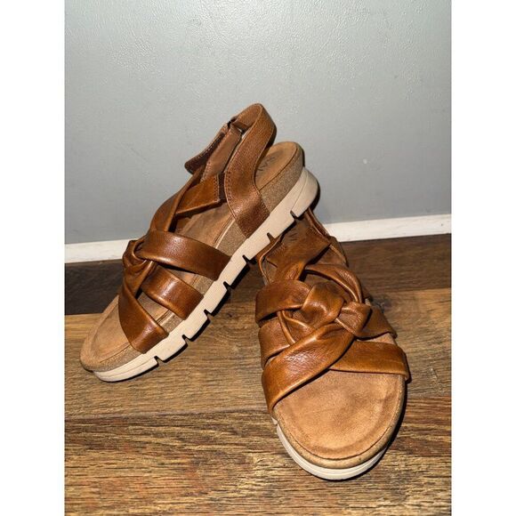 Salvia Birch Veronica Cognac Leather Sandals Size 38 -7.5 - Picture 1 of 12